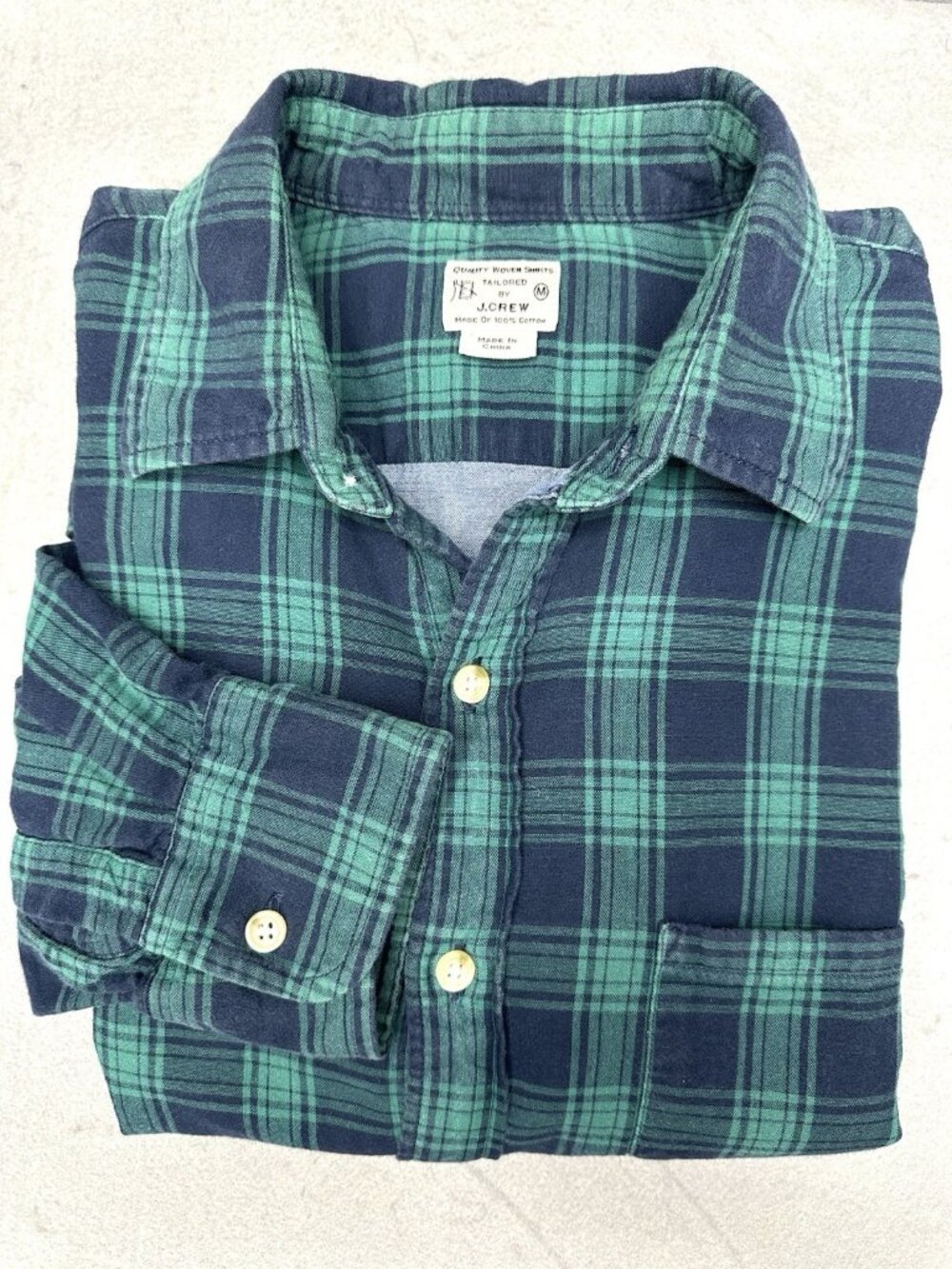 J. Crew Long Sleeve Shirt Mens Size M Blue Green Plaid Lumberjack Casual Cotton